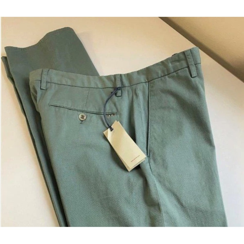 Zanella Noah Mens Sage Green Cotton Linen  Brand Stretch Pants 33 Made in Italy